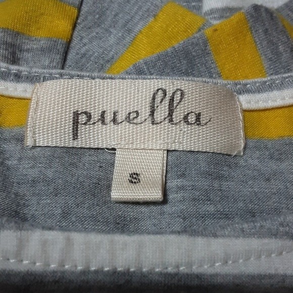 Puella Anthropologie Oversized Tunic Top Small Yellow Gray White Striped Flowy - Picture 5 of 5